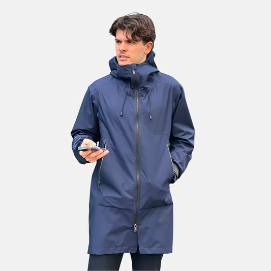 Veste technique imperméable longue bleue