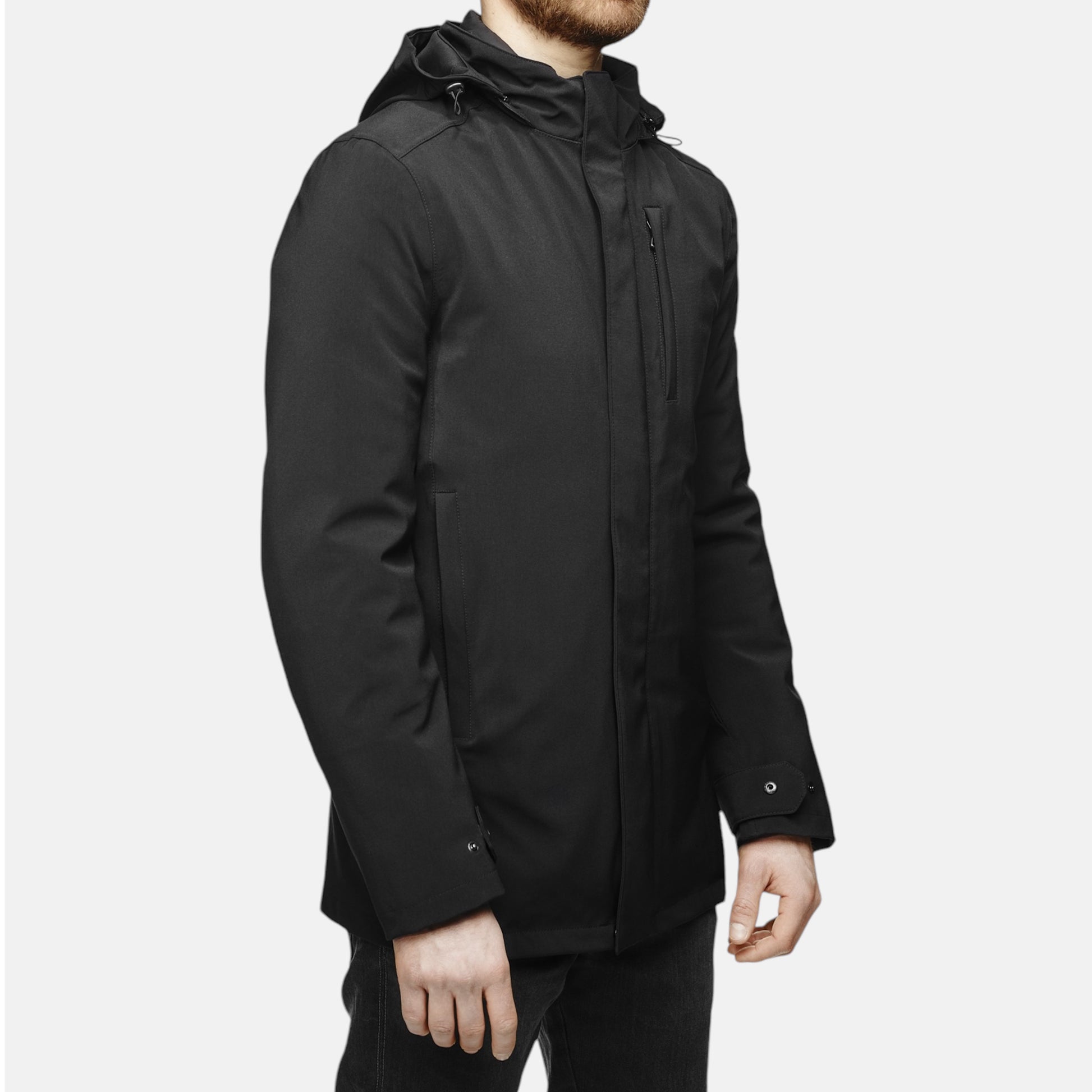 Parka technique imperméable moto noire de trois quart
