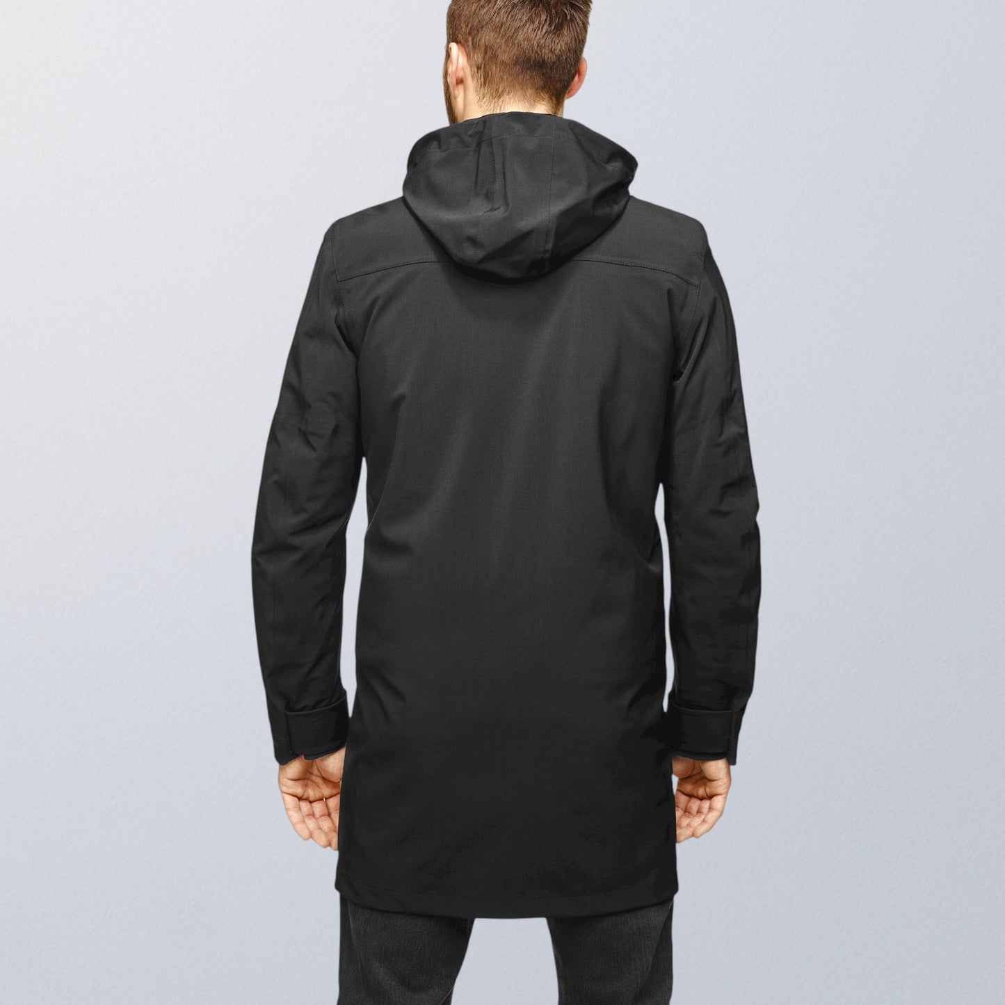 Veste moto imperméable hiver haut de gamme noire avec protections homologuées V1 VEST PARIS pour porter avec un costume 