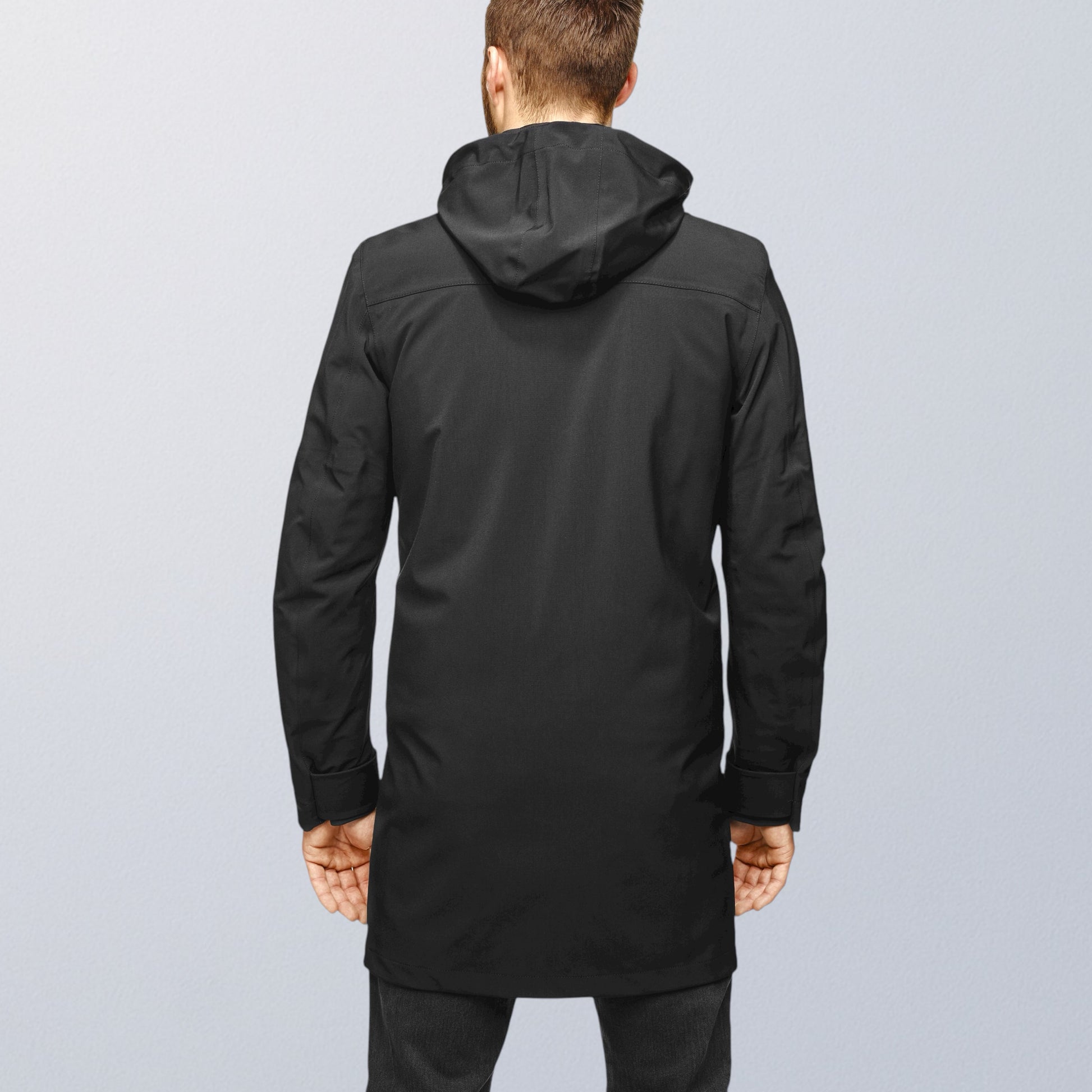 Veste moto imperméable hiver haut de gamme noire avec protections homologuées V1 VEST PARIS pour porter avec un costume 