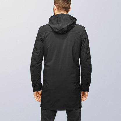 Veste moto imperméable hiver haut de gamme noire avec protections homologuées V1 VEST PARIS pour porter avec un costume 