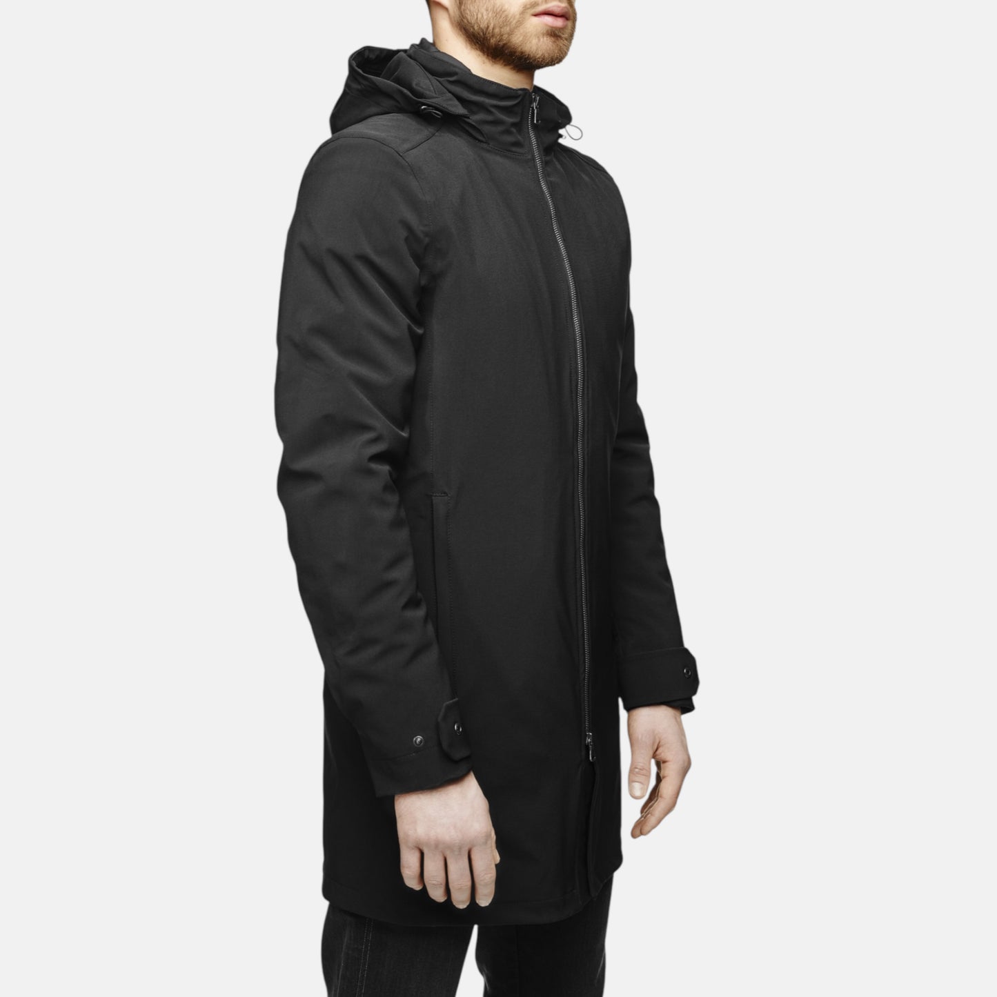 Imperméable moto chaud élégant noir avec protections homologuées V1 VEST PARIS pour porter avec un costume 