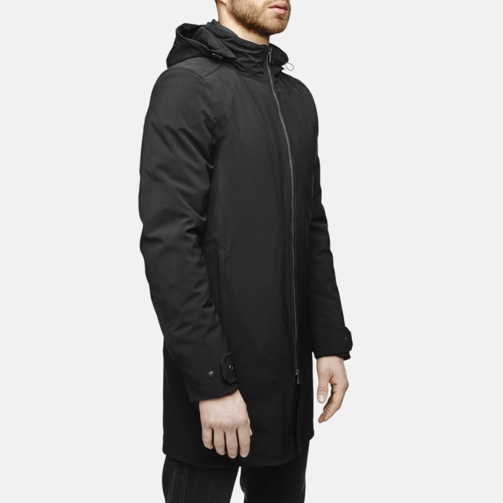 Imperméable moto chaud élégant noir avec protections homologuées V1 VEST PARIS pour porter avec un costume 