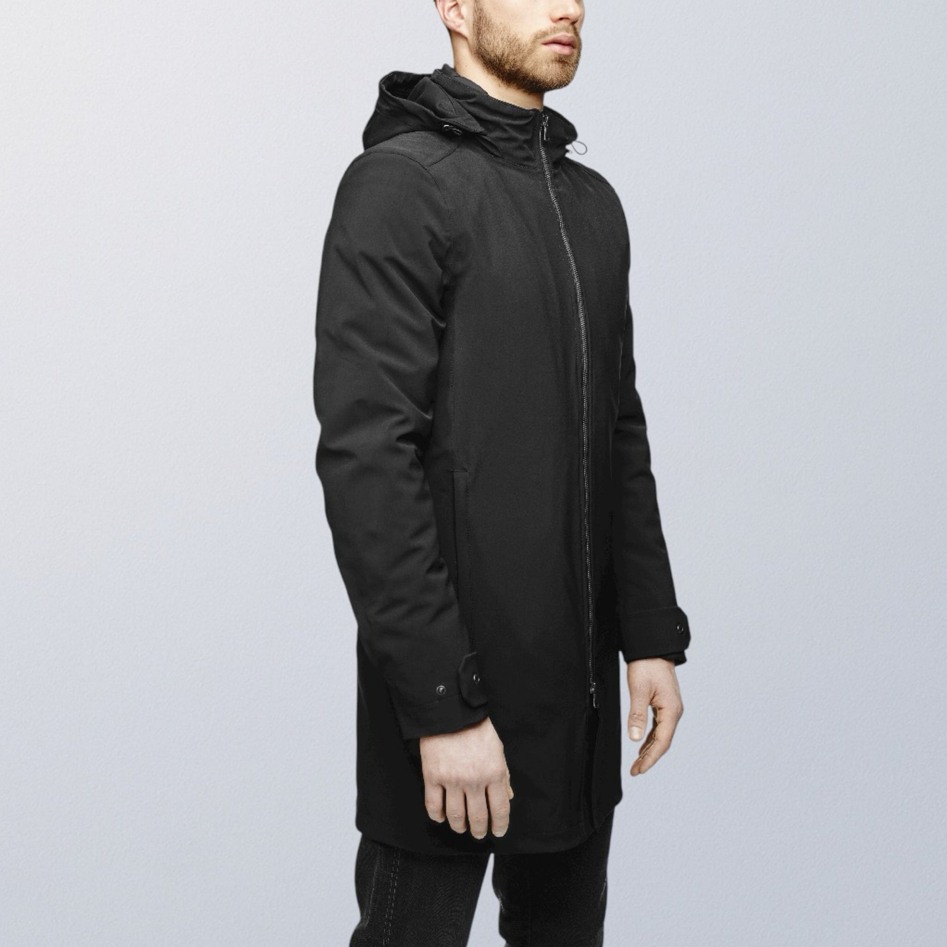 Imperméable moto chaud élégant noir avec protections homologuées V1 VEST PARIS pour porter avec un costume 