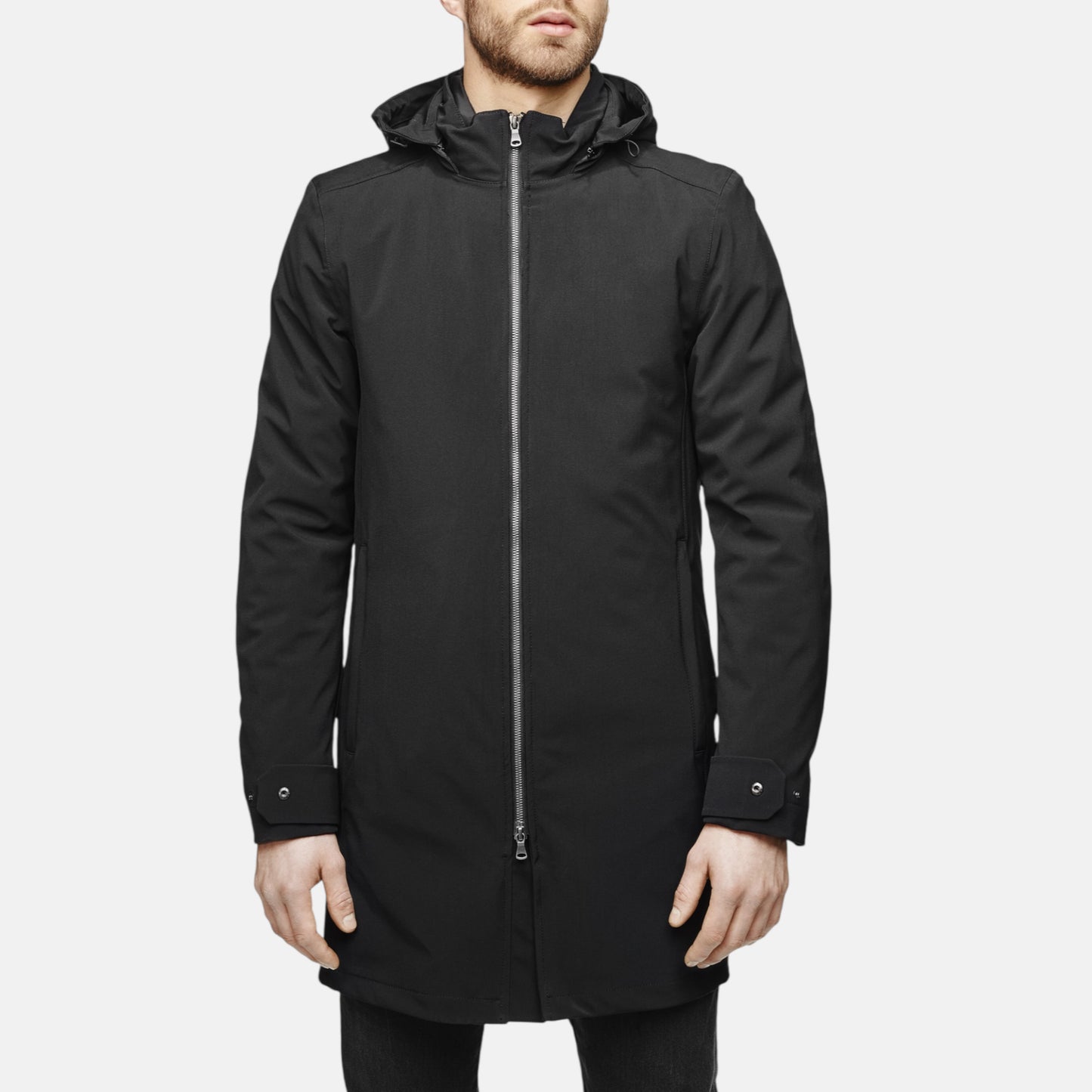 Manteau moto imperméable hiver élégant noir avec protections homologuées V1 VEST PARIS pour porter avec un costume 