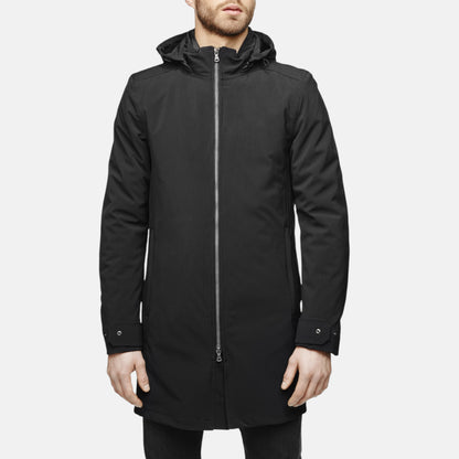 Manteau moto imperméable hiver élégant noir avec protections homologuées V1 VEST PARIS pour porter avec un costume 