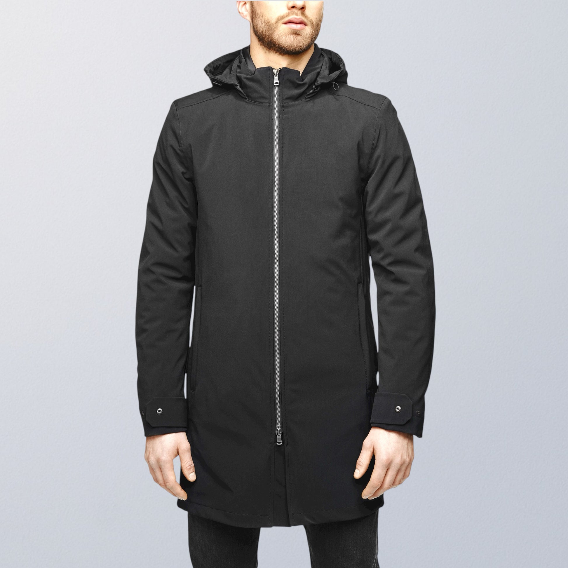 Manteau moto imperméable hiver élégant noir avec protections homologuées V1 VEST PARIS pour porter avec un costume 