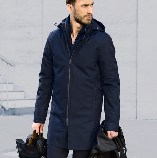 Manteau moto imperméable hiver élégant avec protections homologuées V1 VEST PARIS pour porter avec un costume 