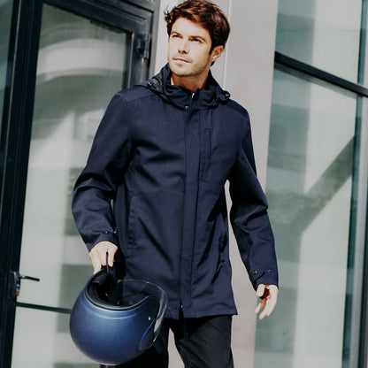 Parka moto imperméable haut de gamme V2 VEST PARIS bleue pour homme avec protection CE SAS TEC