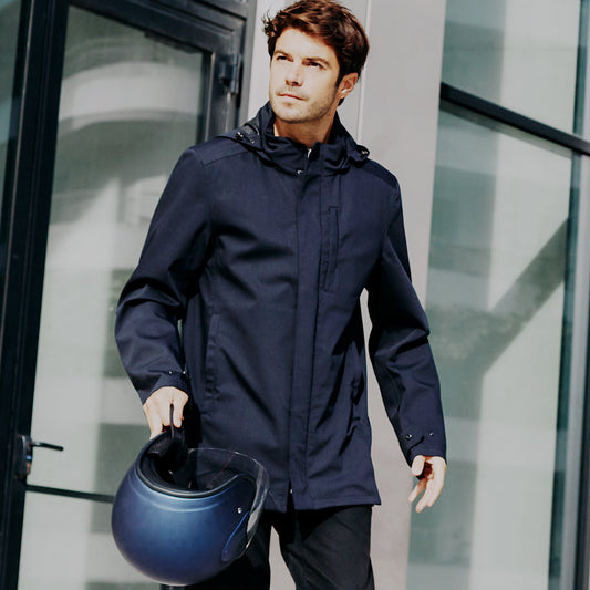 Parka moto imperméable haut de gamme V2 VEST PARIS bleue pour homme avec protection CE SAS TEC