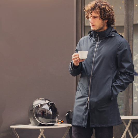 Manteau moto imperméable hiver élégant avec protections homologuées V1 VEST PARIS pour porter avec un costume 